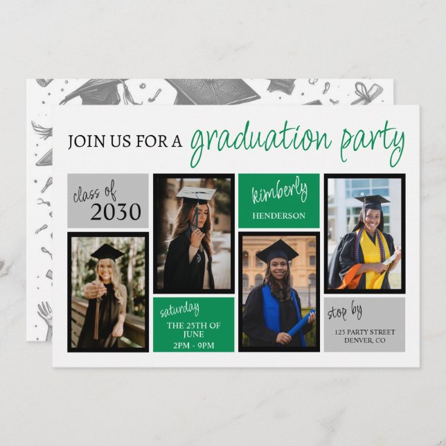 School Colours Graduation Party Invitation (Front/Back)
