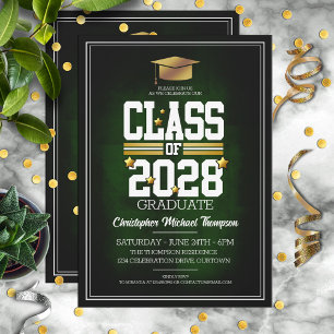 School Colours Green and Gold Graduation Party Invitation