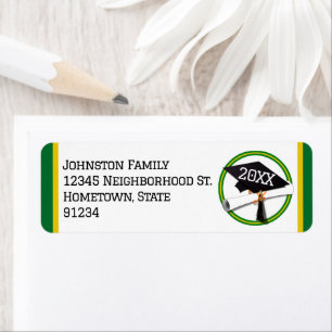 School Colours Green and Gold Graduation Return Address Label