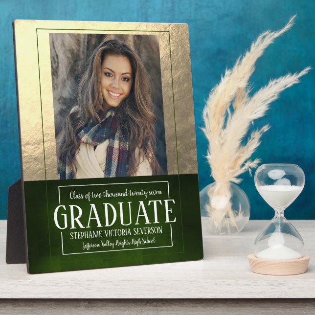 School Colours Green and Gold Photo Keepsake Plaque (Side)
