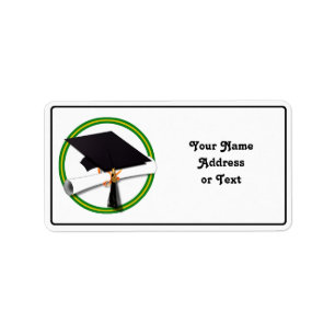 School Colours Green & Gold Grad Cap w/Diploma Label