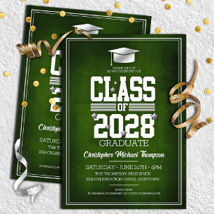 School Colours Green   Silver Graduation Party  Invitation
