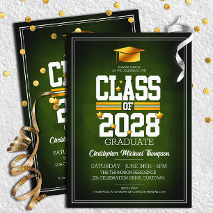School Colours Green   Yellow Graduation Party Invitation