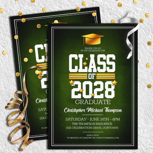 School Colours Green | Yellow Graduation Party Invitation (Creator Uploaded)
