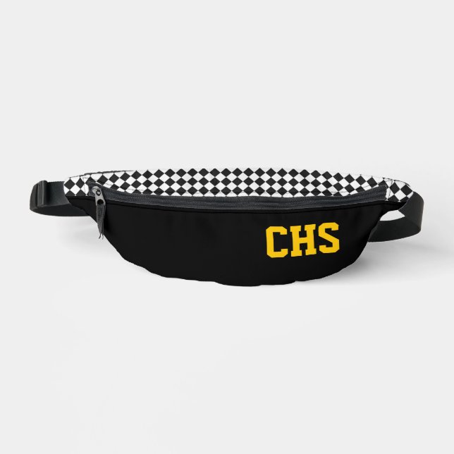 School Colours INITIALS Chequerboard Team Fun Bum Bags (Front)