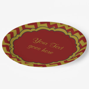 School-Colours-Monogram Chevron Maroon-Gold- Paper Plate