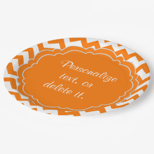 School-Colours-Monogram Chevron Orange-White- Paper Plate