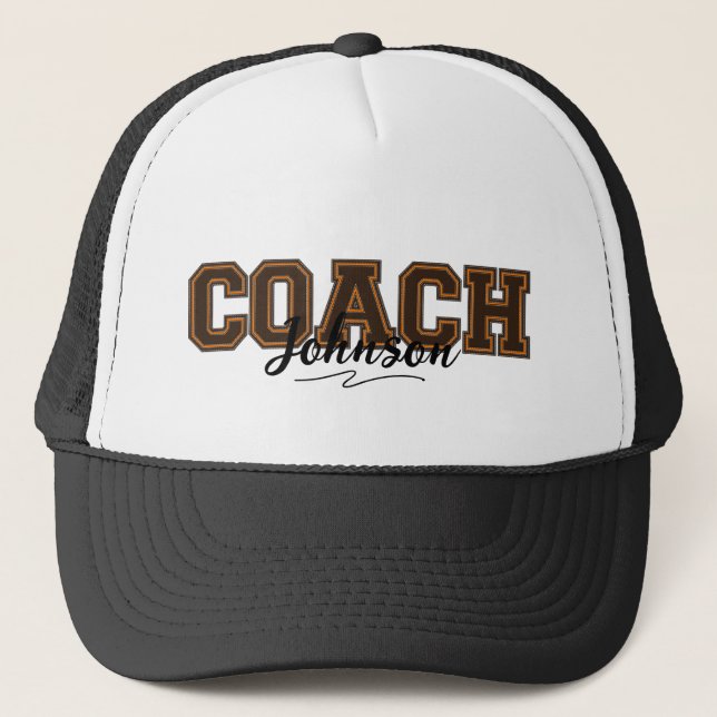 School Colours Personalised Coach-Orange and Brown Trucker Hat (Front)