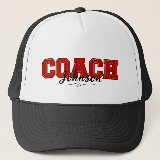 School Colours Personalised Coach-Red and Gold Trucker Hat (Front)