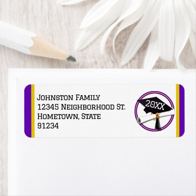  School Colours Purple and Gold Graduation Return Address Label (Insitu)