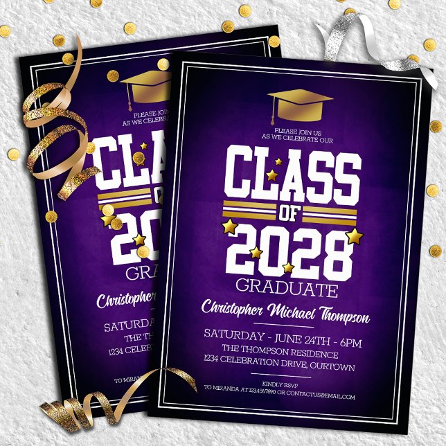 School Colours Purple | Gold Graduation Party Invitation (Creator Uploaded)