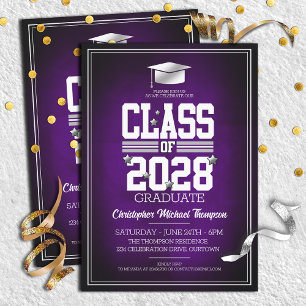 School Colours Purple Silver Graduation Party Invitation
