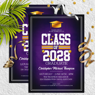 School Colours Purple   Yellow Graduation Party Invitation