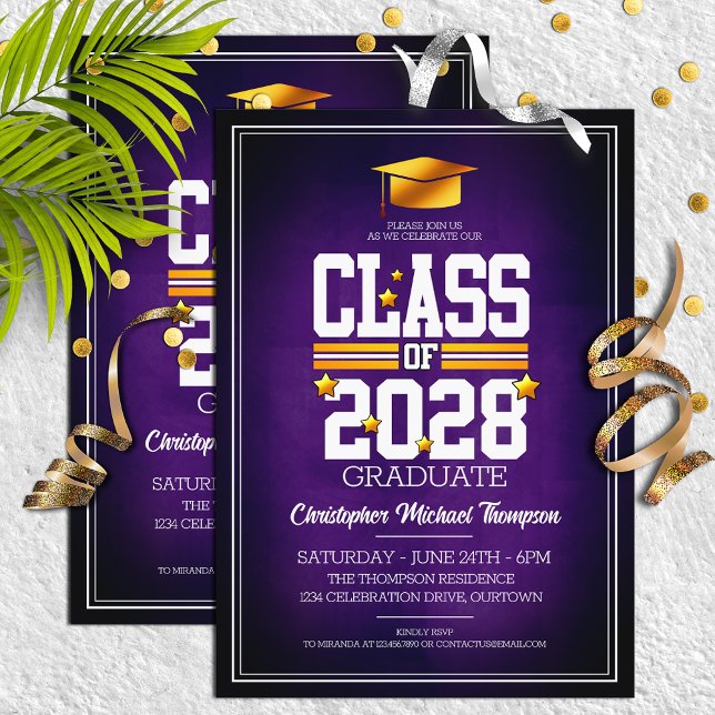 School Colours Purple | Yellow Graduation Party Invitation (Creator Uploaded)