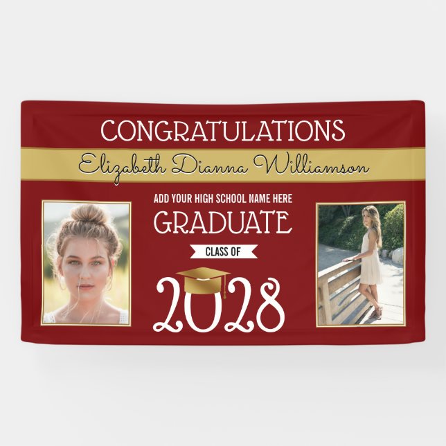 School Colours Red and Gold Graduation Banner (Horizontal)