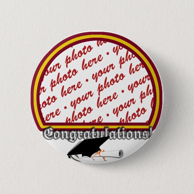 School Colours Red & Gold Graduation Photo Frame 6 Cm Round Badge (Front)