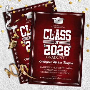 School Colours Red   Silver Graduation Party Invitation