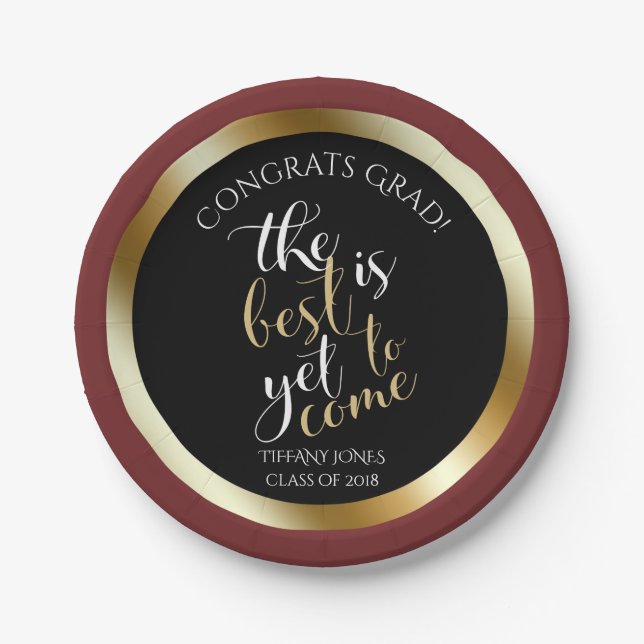 School Colours The Best is Yet to Come Grad Party Paper Plate (Front)