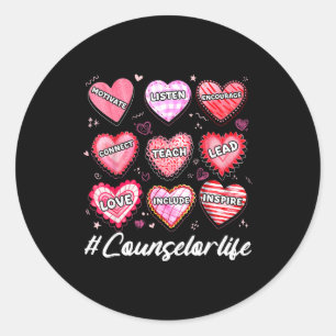 School Counseling Counselor Life Hearts School Val Classic Round Sticker