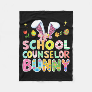 School Counsellor Bunny Easter Colourful Leopard Fleece Blanket