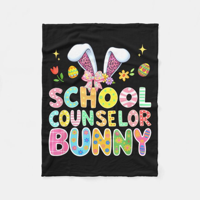 School Counsellor Bunny Easter Colourful Leopard Fleece Blanket (Front)