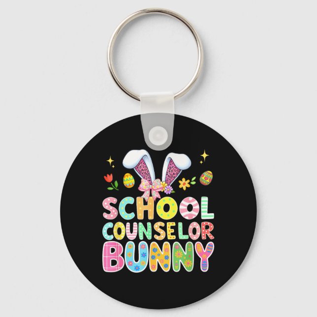 School Counsellor Bunny Easter Colourful Leopard Key Ring (Front)