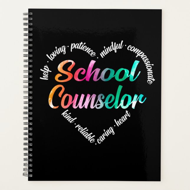 School Counsellor Heart Word Cloud Watercolor Planner (Front)