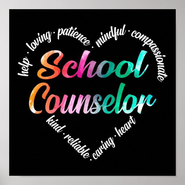 School Counsellor Heart Word Cloud Watercolor Poster (Front)