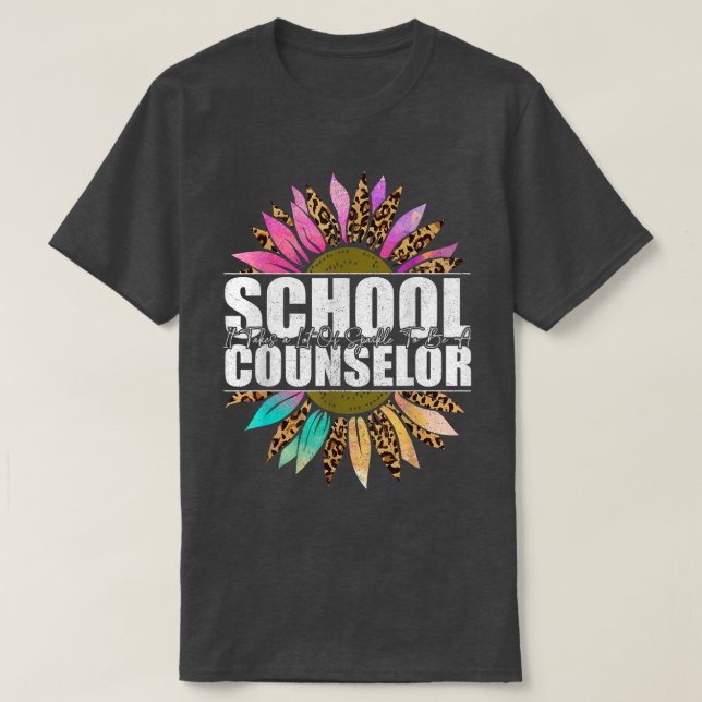 School Counsellor Leopard Sunflower , Fun Back To  T-Shirt (Design Front)