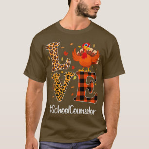 School Counsellor Love Thanksgiving Leopard Turkey T-Shirt