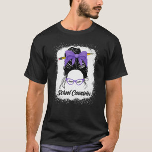 School Counsellor Messy Bun Back To School Purple  T-Shirt