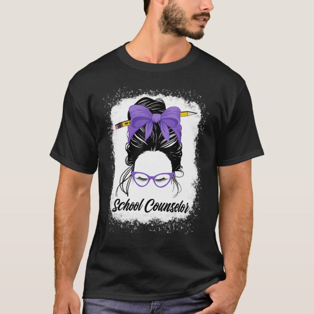 School Counsellor Messy Bun Back To School Purple  T-Shirt (Front)