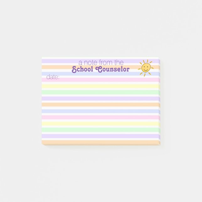 School Counsellor Pastel Stripe Post-it® Notes (Front)