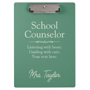 School Counsellor Personalised Dark Sage Green Clipboard