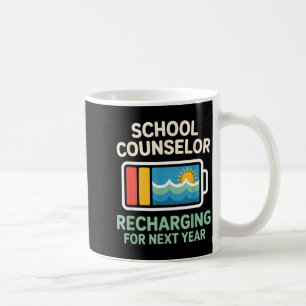 School counsellor recharging for next year summer coffee mug
