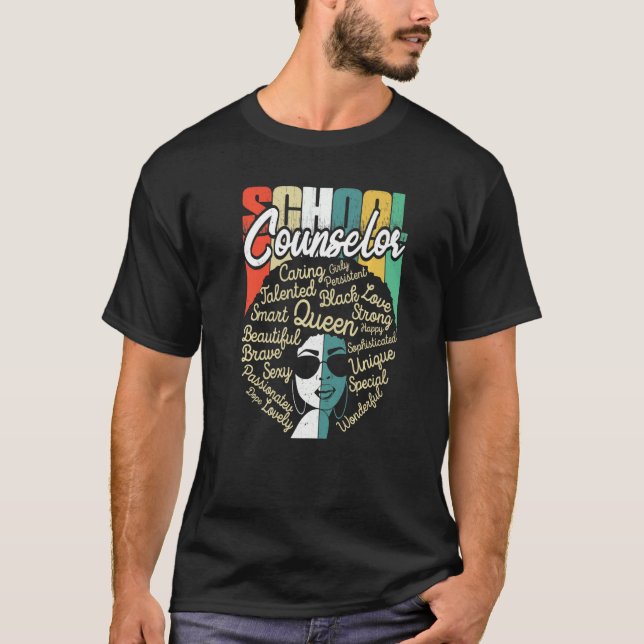School Counselor Black History Month Afro Melanin  T-Shirt (Front)