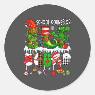 School Counselor Elf Squad Xmas Colorful Elf Hat S Classic Round Sticker