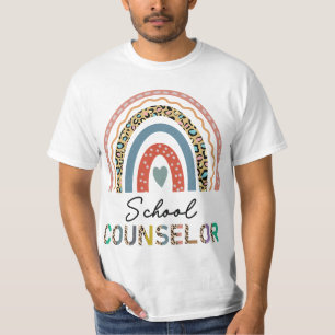 School Counselor Leopard Rainbow Appreciation Back T-Shirt