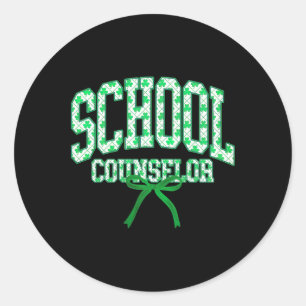 School Counselor St Patrick's Day Coquette Bow Cou Classic Round Sticker