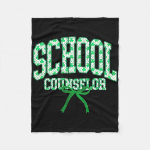 School Counselor St Patrick's Day Coquette Bow Cou Fleece Blanket