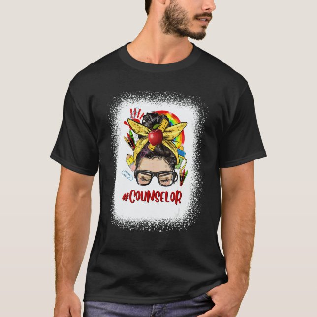 School Counselor Womens Messy Bun Hair  Back To Sc T-Shirt (Front)