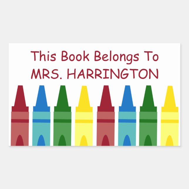 School Crayons Personalised Bookplate Rectangular Sticker (Front)