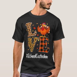 School Custodian Love Thanksgiving Leopard Turkey T-Shirt