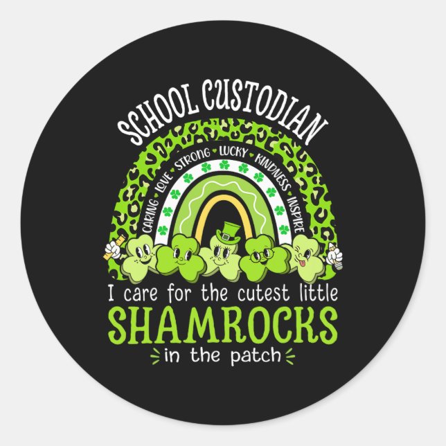 School Custodian St Patricks Day Shamrocks School  Classic Round Sticker (Front)