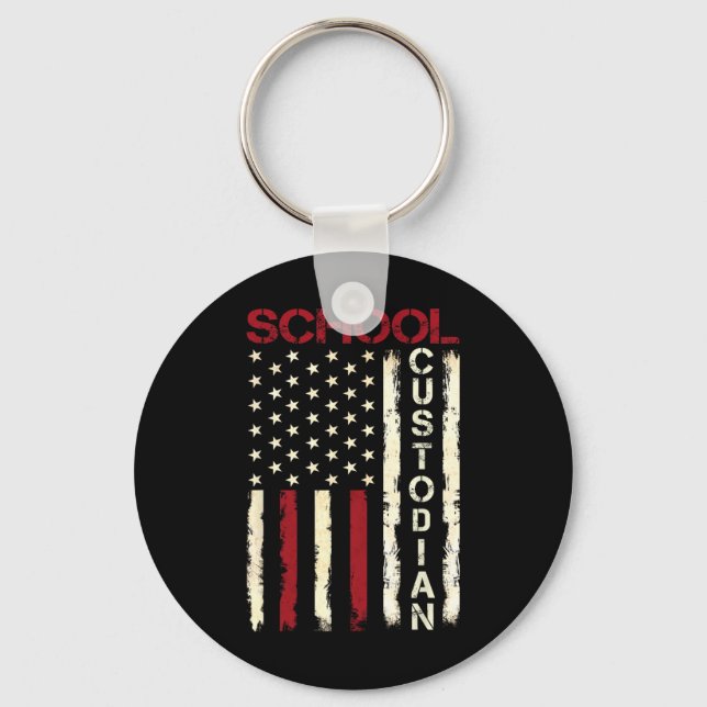 School Custodian Us American Flag Appreciation Bac Key Ring (Front)
