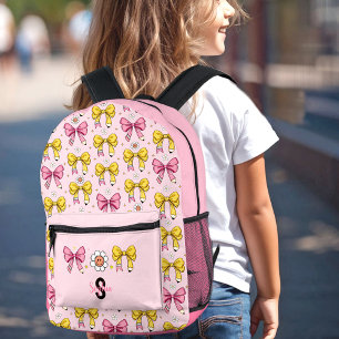 School Cute Bow Pencil Coquette Retro Monogram Printed Backpack