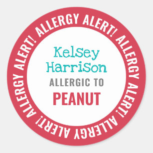 School Daycare Allergy Alert Personalised Kids Classic Round Sticker