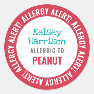 School Daycare Allergy Alert Personalised Kids Classic Round Sticker