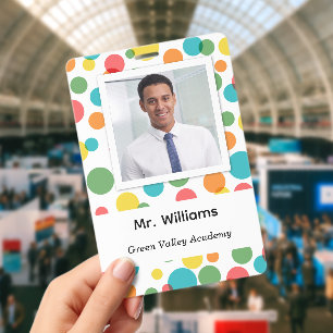 School Daycare Colourful Polka Dots Photo ID Badge