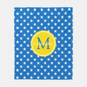 School Days Blue and Yellow Stars Monogram Fleece Blanket